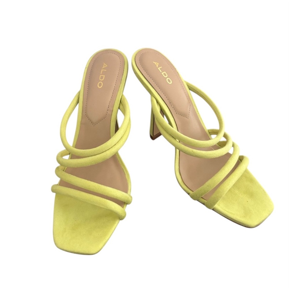 ALDO Yellow Strappy Suede Heels | Square Toe Sandals Size 7 Summer Style
